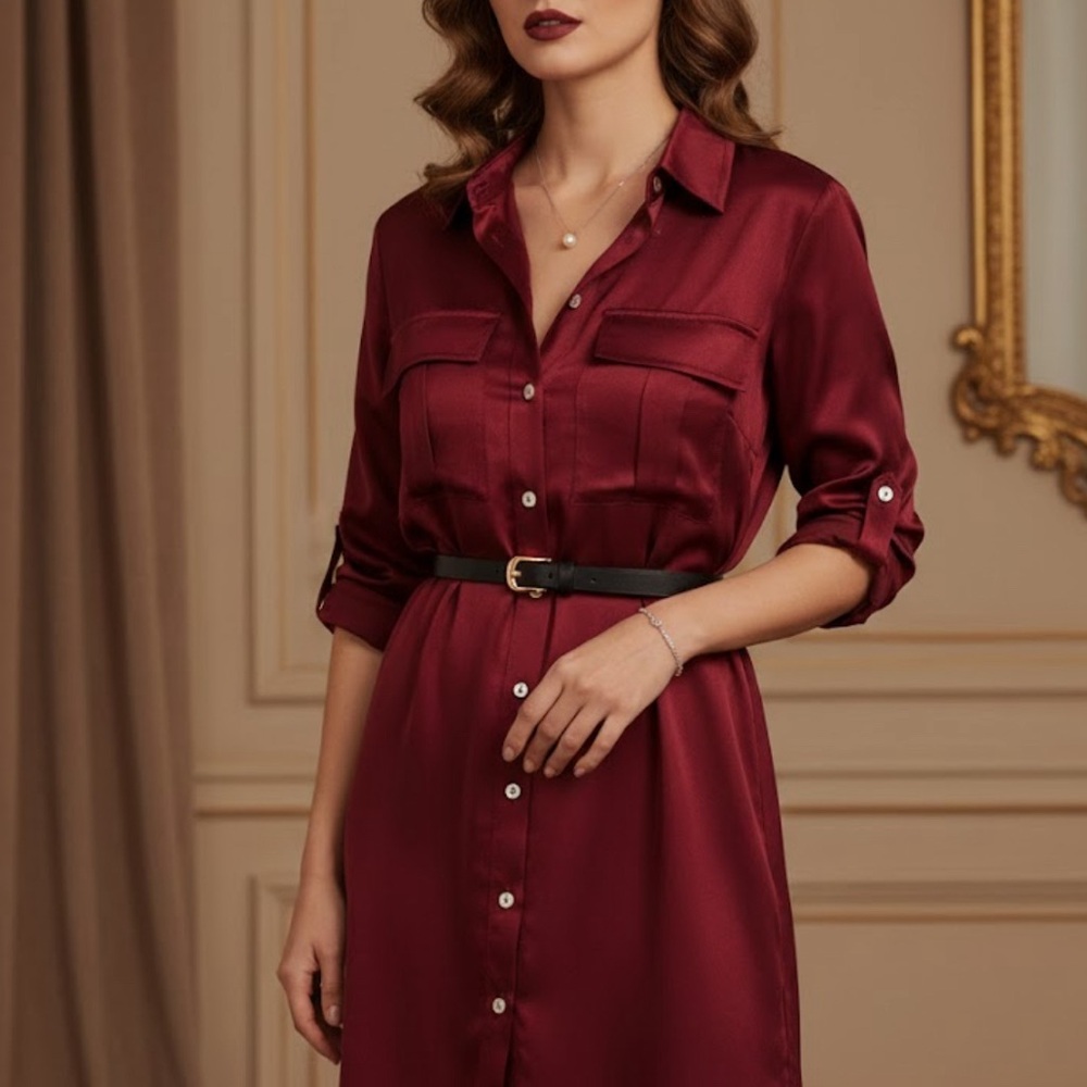 Banana Republic Deep Red Long Sleeve Dress